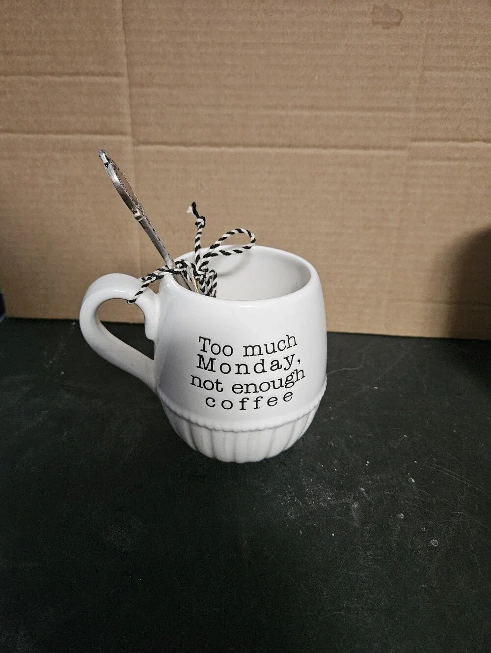 White Ceramic Coffee Mug - 'Too Much Monday, Not Enough Coffee'